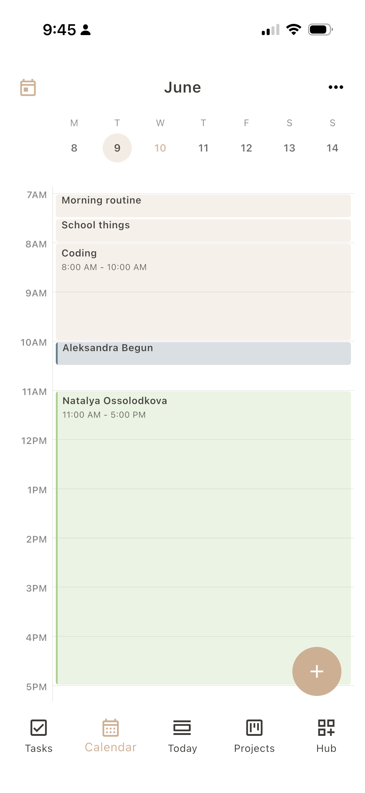 Dayfold Calendar, single day, colored by list