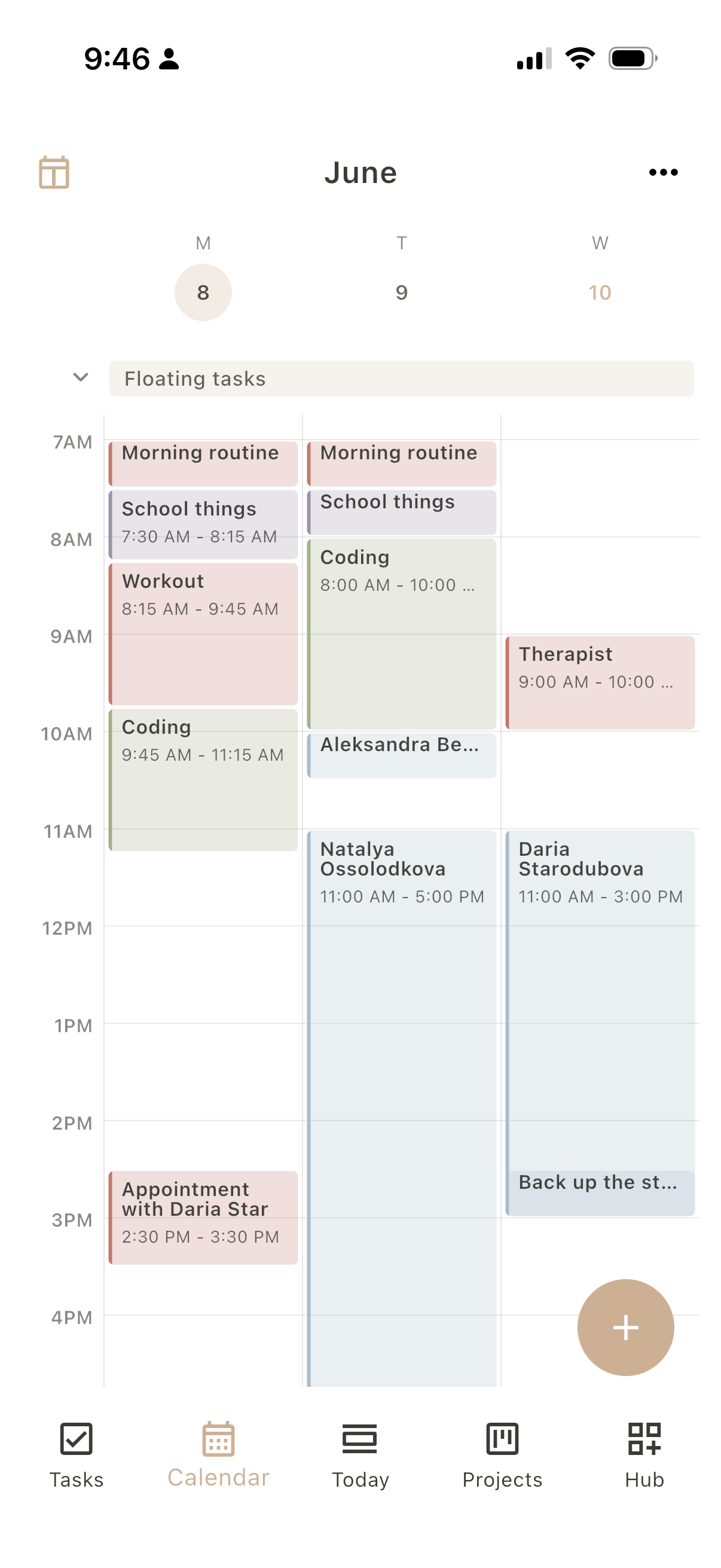 Dayfold Calendar, multi-day view, three days