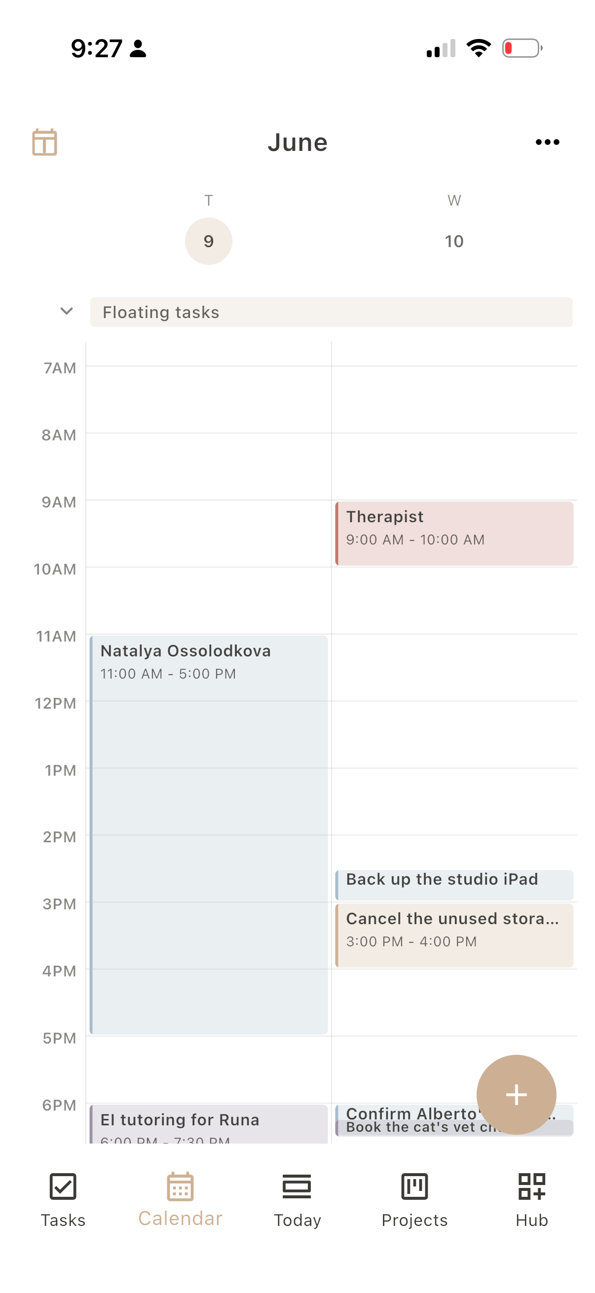 Dayfold week with routines hidden, only the new events left