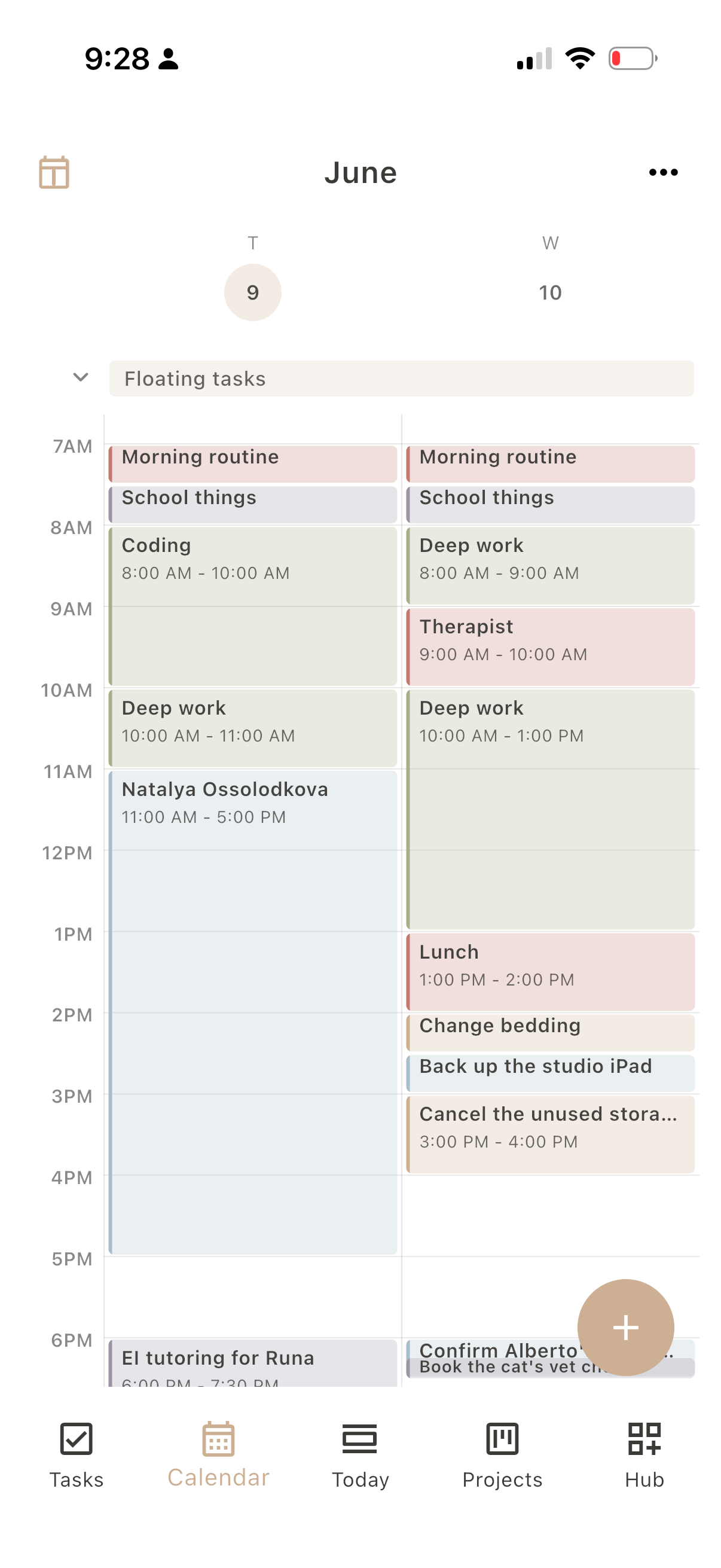 Dayfold week with routines shown, the day full of recurring blocks