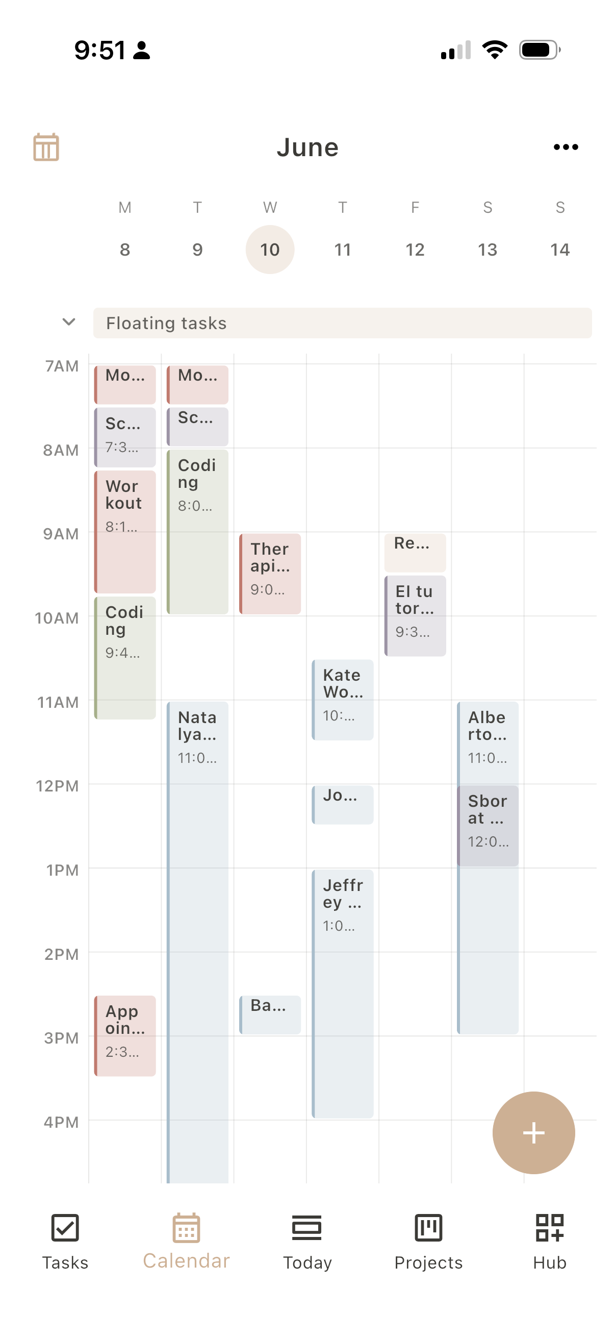 Dayfold Calendar, classic week grid