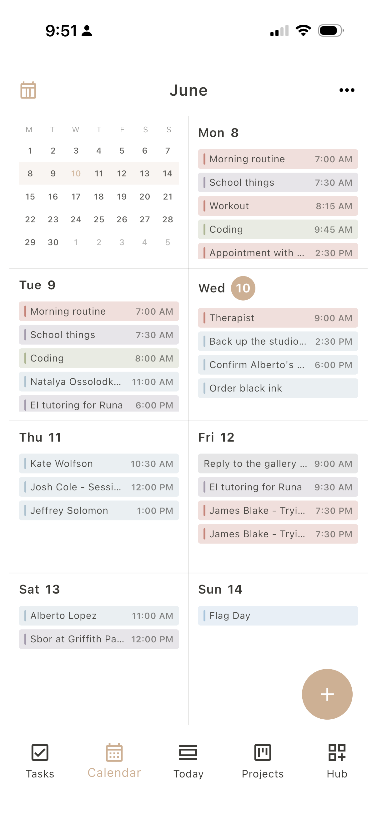 Dayfold Calendar, compact week agenda