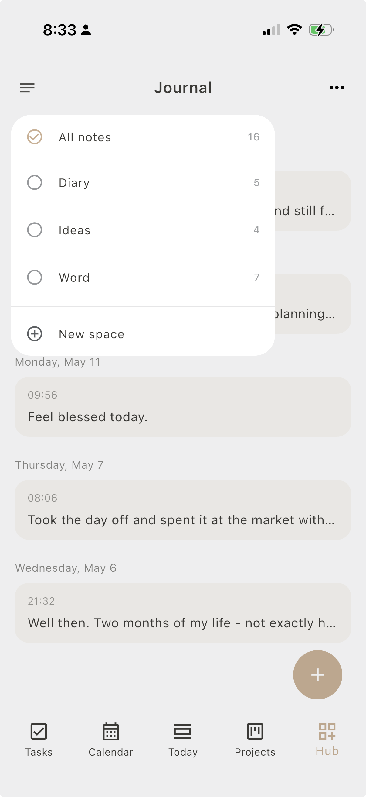 Dayfold Journal, list of spaces