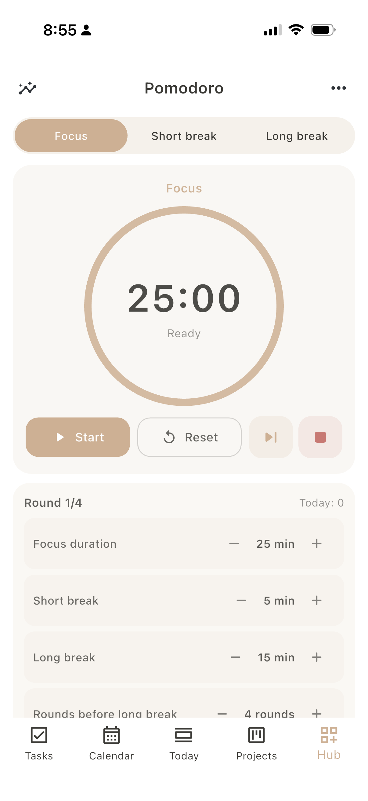 Dayfold Pomodoro screen