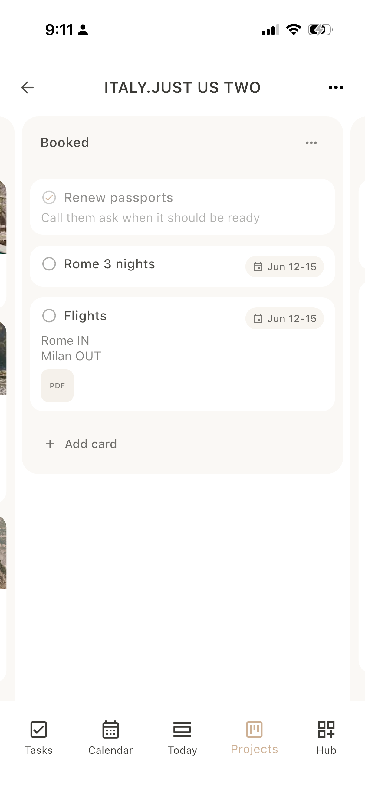 Dayfold Projects, Booked list with dates and a PDF
