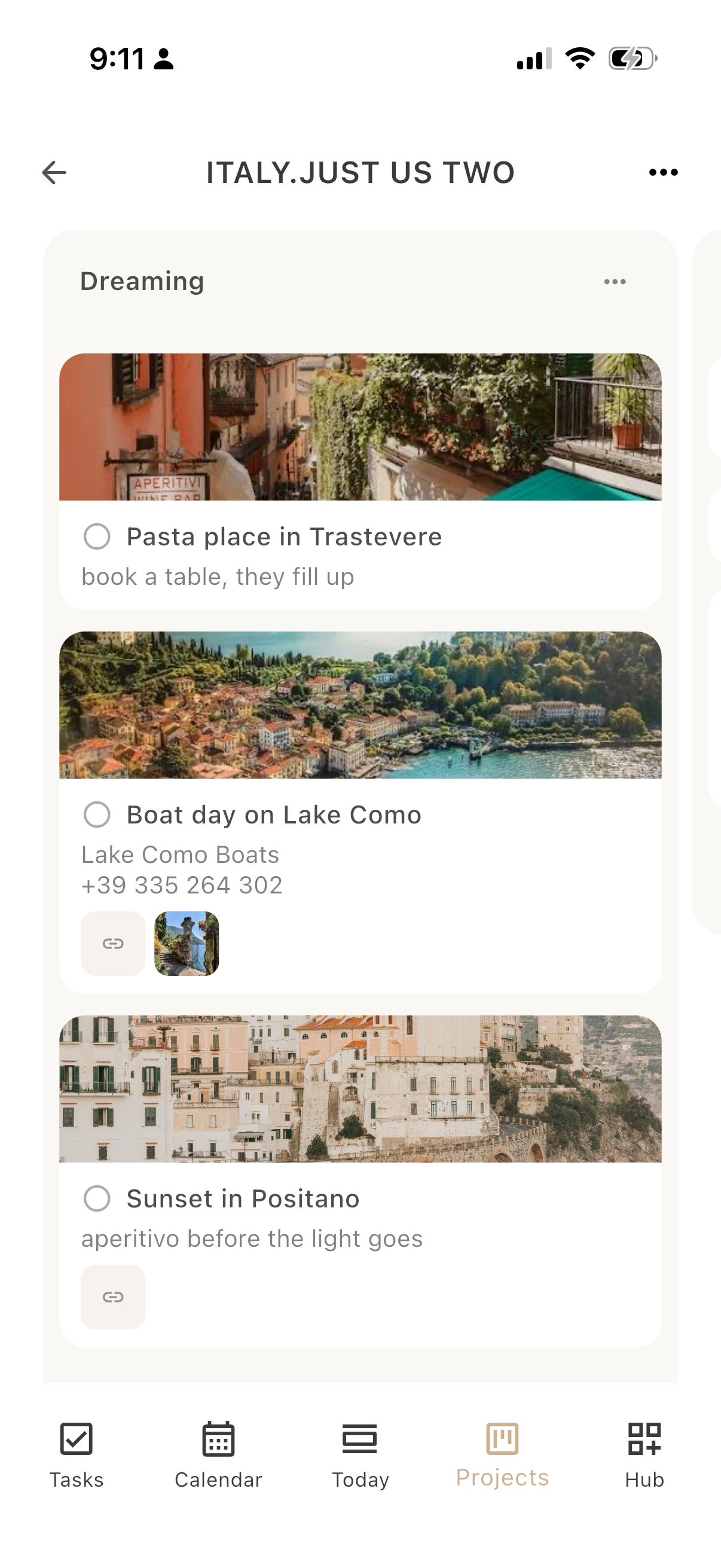 Dayfold Projects, Dreaming list with photo cards and links