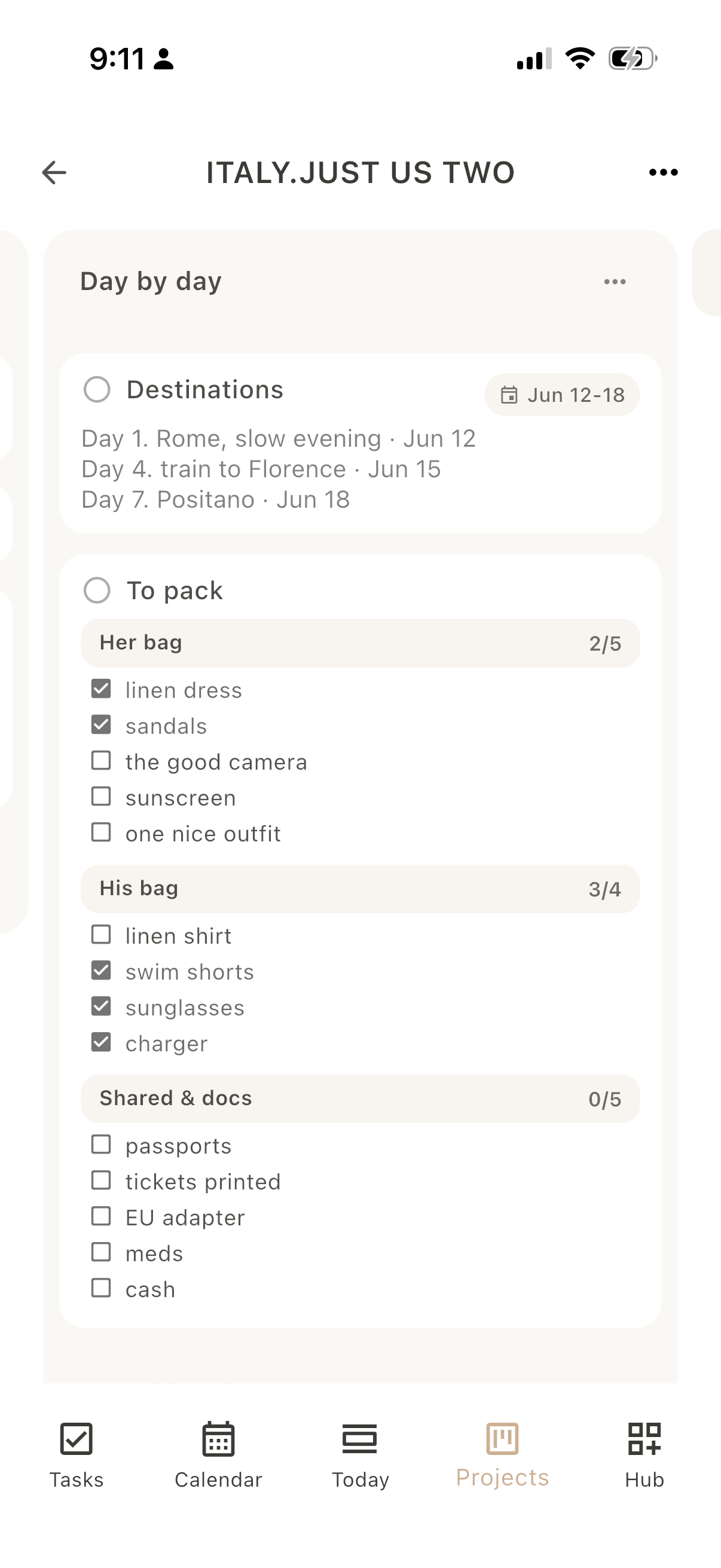 Dayfold Projects, packing cards with checklists